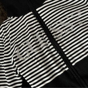 Black and White Striped cropped GUESS with rhinestones